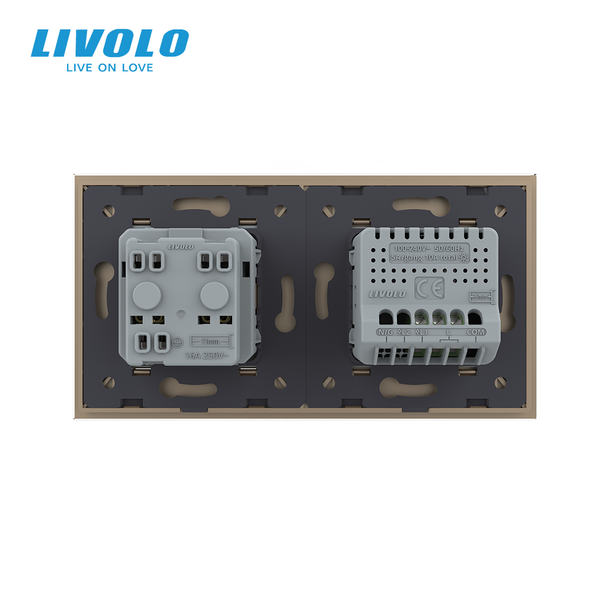 Умный сенсорный выключатель LIVOLO с розеткой золотой стекло Wi-Fi VL-C7FC1Z2/FCTC16A-4AP фото