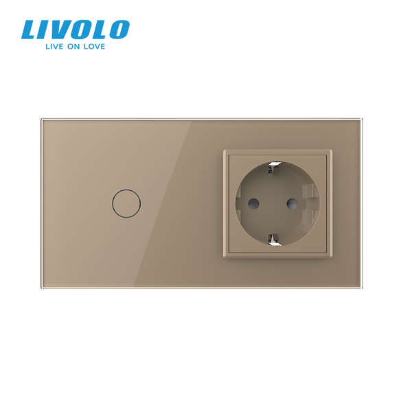 Умный сенсорный выключатель LIVOLO с розеткой золотой стекло Wi-Fi VL-C7FC1Z2/FCTC16A-4AP фото