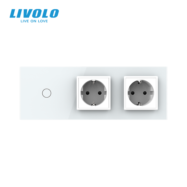 Сенсорный диммер LIVOLO с 2 розетками, белый, стекло, 2A 230V VL-C7FC1D/FCTC16A/FCTC16A-6WP фото