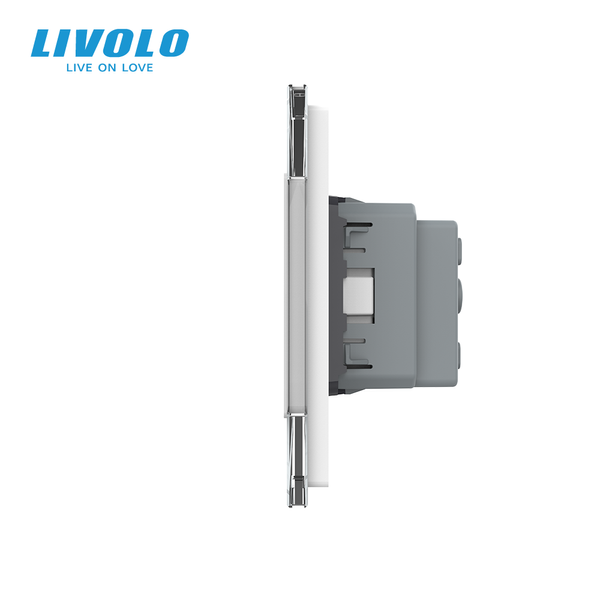 Сенсорный диммер LIVOLO с 2 розетками, белый, стекло, 2A 230V VL-C7FC1D/FCTC16A/FCTC16A-6WP фото