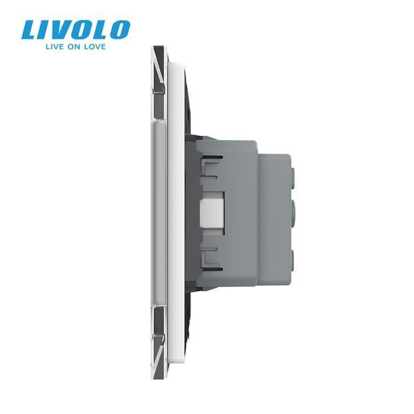 Электрическая розетка LIVOLO с заземлением, белая стеклянная рамка, защитные шторки, настенная 250В 16А VL-C7FCTC16A-2WP фото