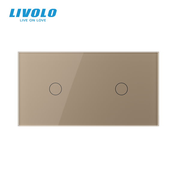 Умный сенсорный выключатель LIVOLO 2 клавиши (1-1) золотой стекло Wi-Fi VL-C7FC1Z2/FC1Z2-4AP фото