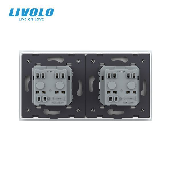 Двойная розетка LIVOLO, с заземлением, шторки, белая, настенная дизайнерская, стеклянная рамка, 250В 16А VL-C7FCTC16A-4WP фото