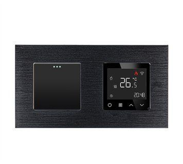 Розумний терморегулятор програмований, для теплої підлоги WALLPAD з універсальним вимикачем, чорний, алюміній WP-1G2WWTM-BK фото
